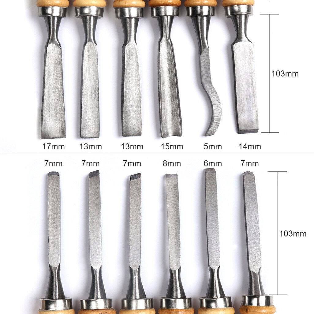 AU Professional 12 Pcs Wood Carving Gauge Chisel Woodworking Hand Tool Set