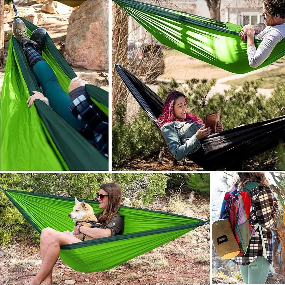 New Camping Hammock Single Person Portable Outdoor with Nylon Color Matching Hammock High Strength Parachute Fabric Hanging Bed