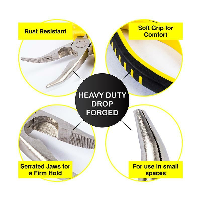 Long Nose Bent Cutting Pliers Strong Durable Reliable Anti-Rust Soft Grip 15CM