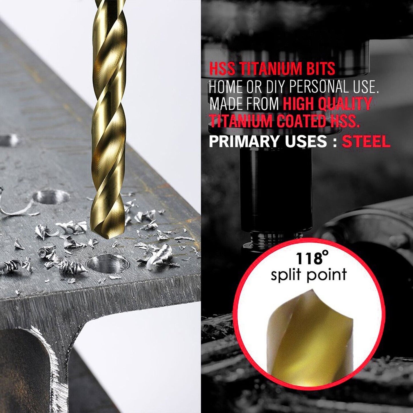 TOPEX 246PC Combination Drill Bit Set Screw Bits Titanium for Metal Wood Masonry