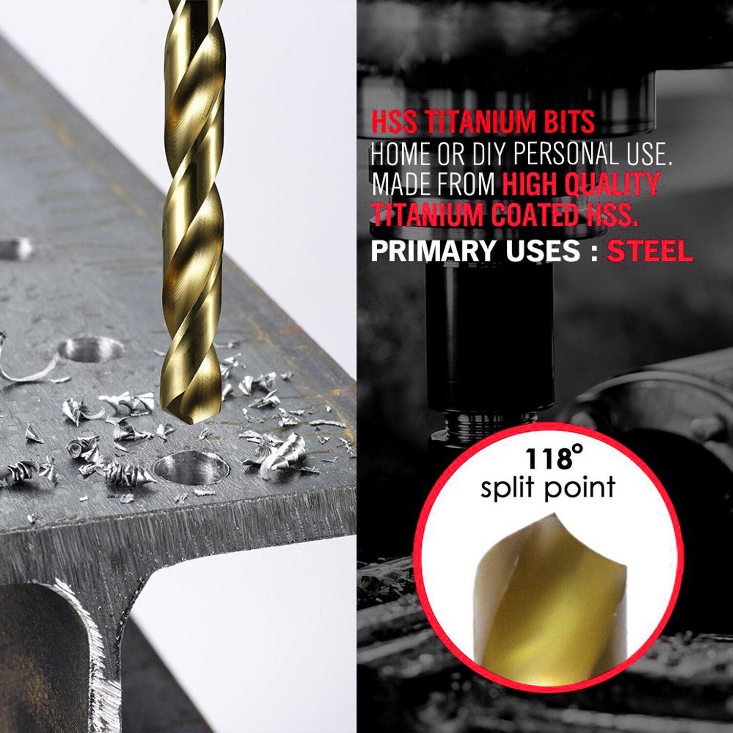 TOPEX 246PC Combination Drill Bit Set Screw Bits Titanium for Metal Wood Masonry