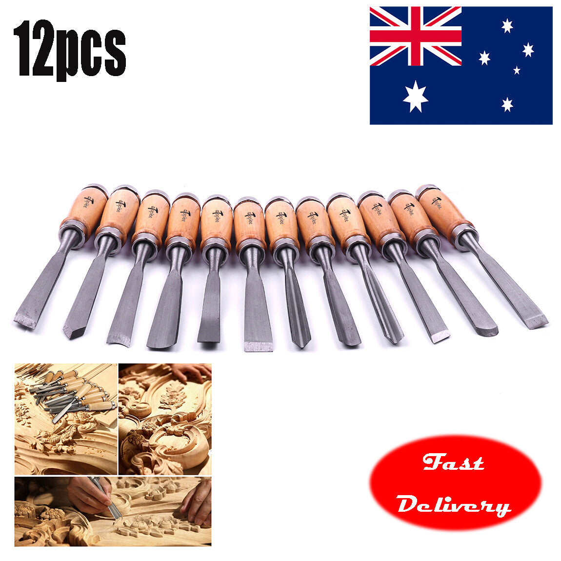 AU Professional 12 Pcs Wood Carving Gauge Chisel Woodworking Hand Tool Set