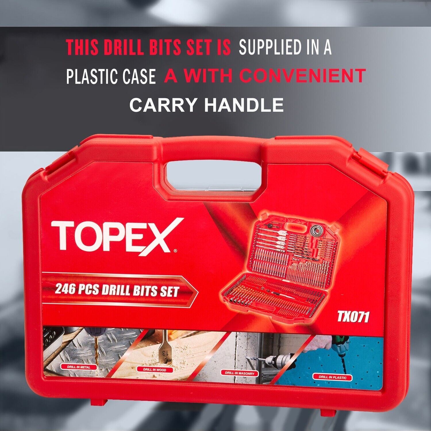 TOPEX 246PC Combination Drill Bit Set Screw Bits Titanium for Metal Wood Masonry