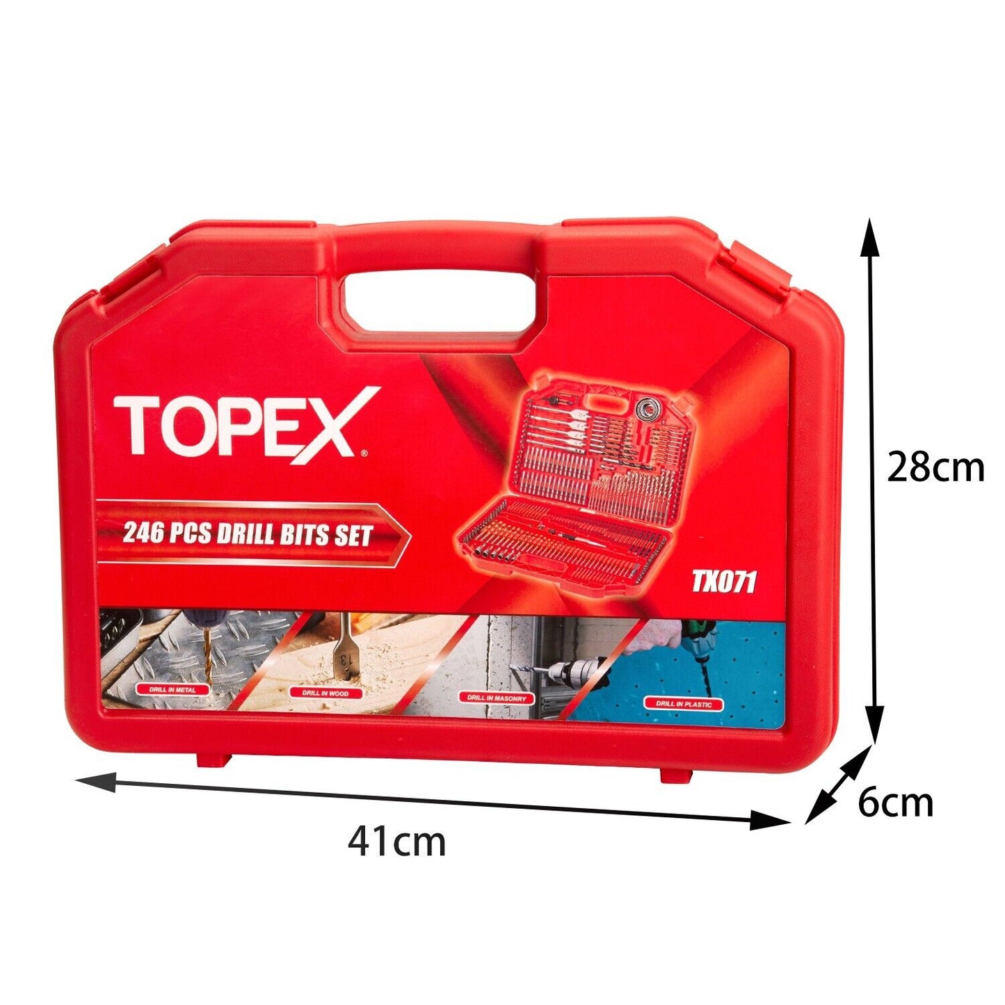 TOPEX 246PC Combination Drill Bit Set Screw Bits Titanium for Metal Wood Masonry