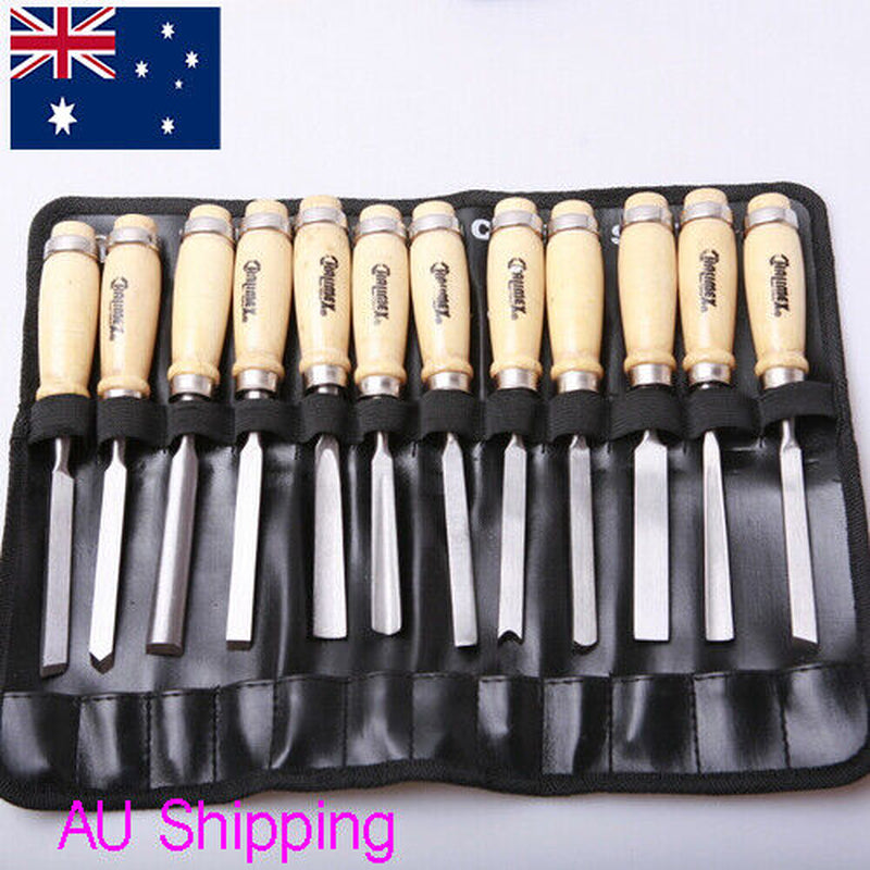 AU Professional 12 Pcs Wood Carving Gauge Chisel Woodworking Hand Tool Set