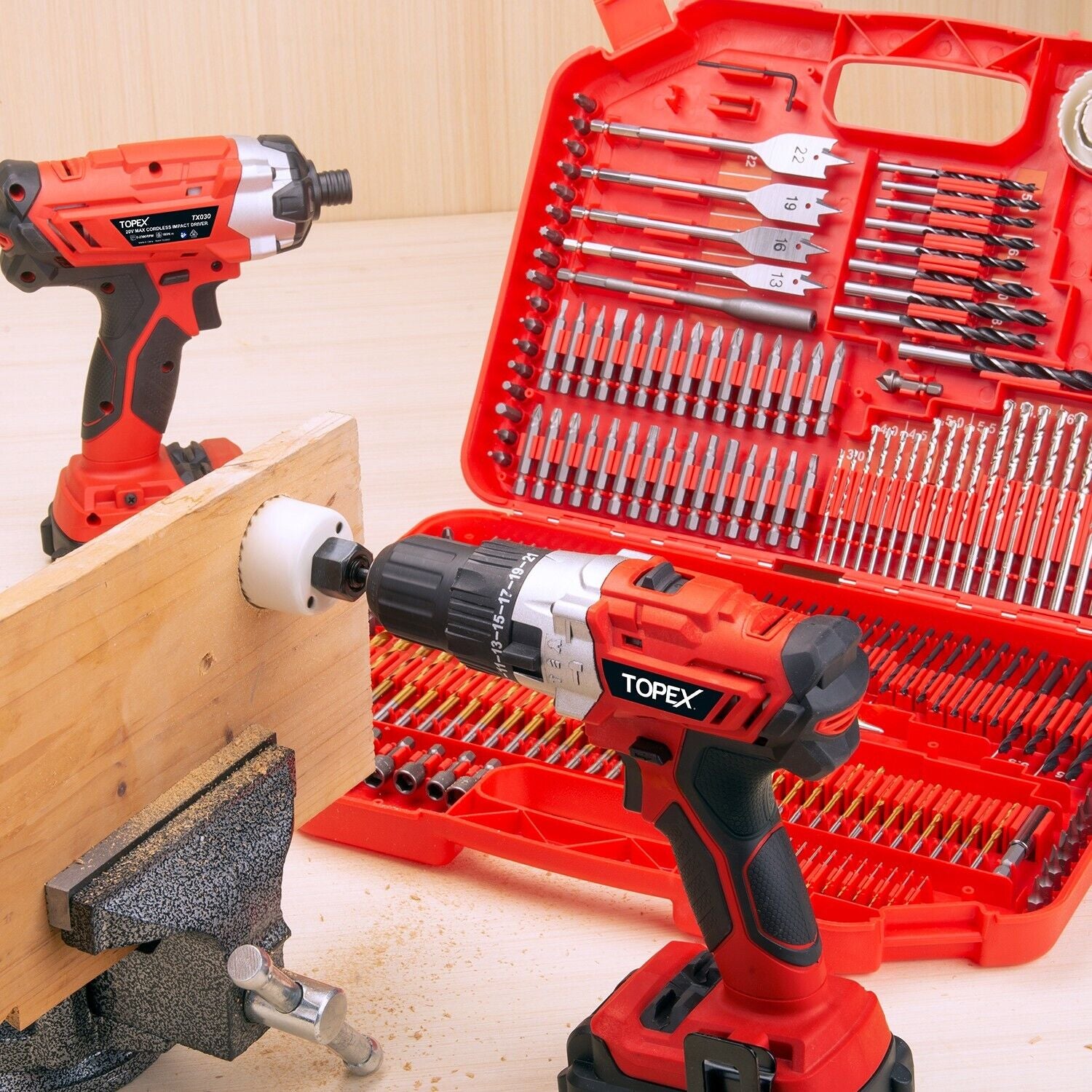 TOPEX 246PC Combination Drill Bit Set Screw Bits Titanium for Metal Wood Masonry