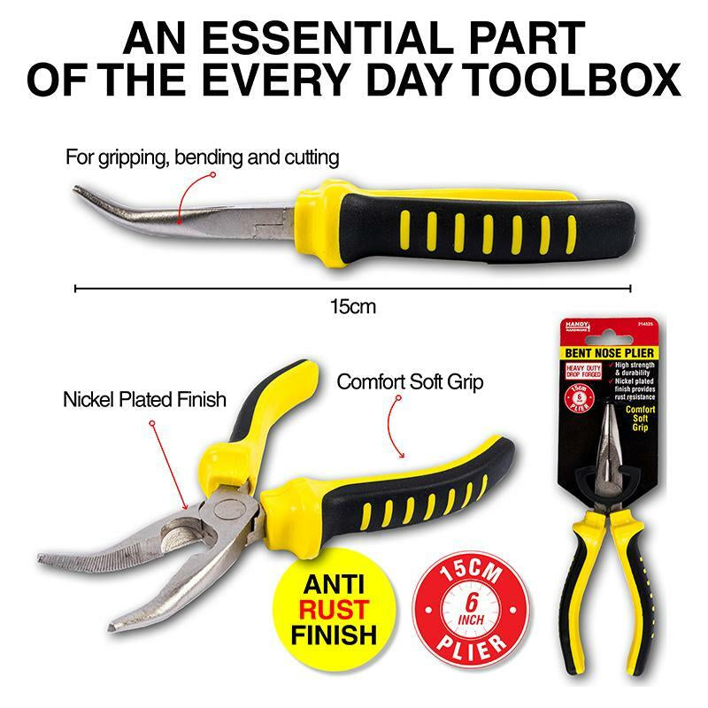Long Nose Bent Cutting Pliers Strong Durable Reliable Anti-Rust Soft Grip 15CM