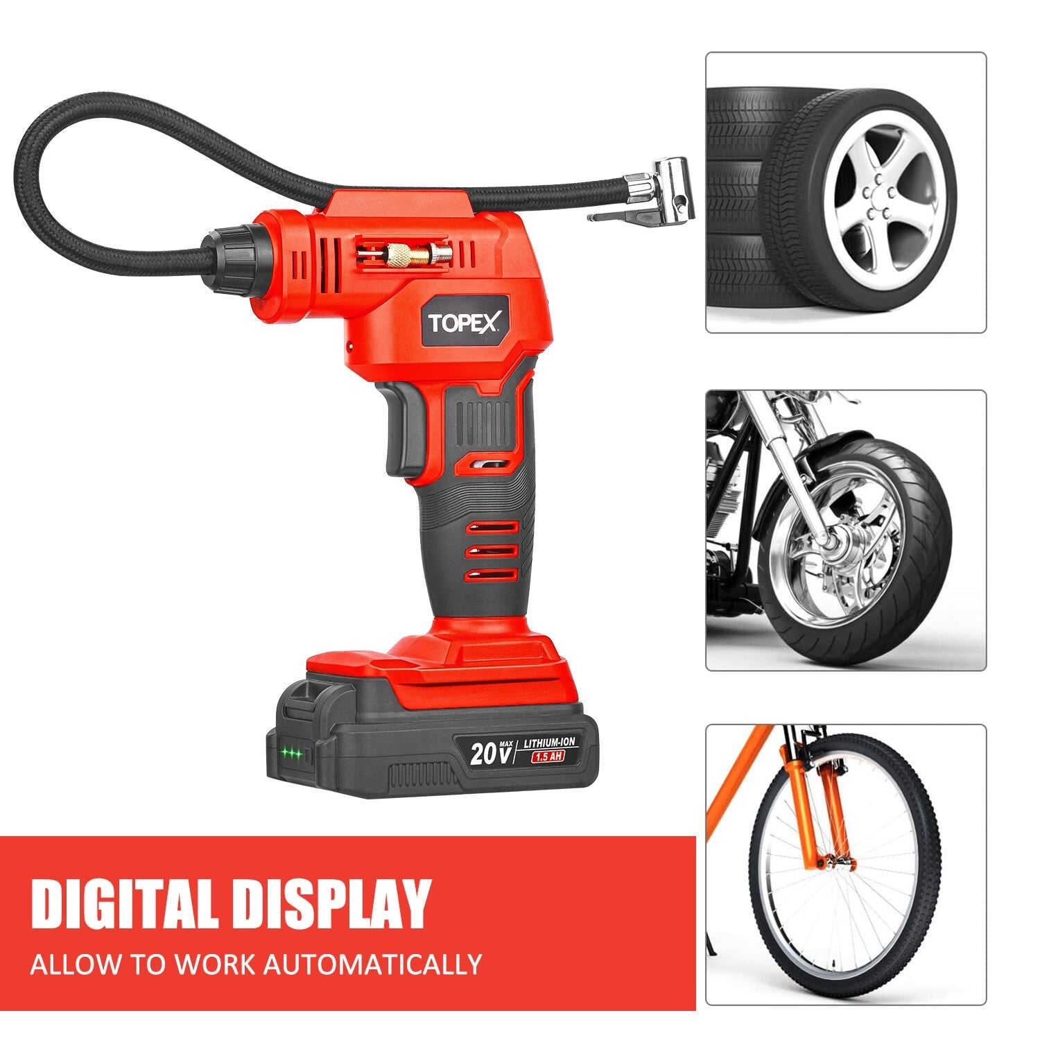 20V Cordless Air Compressor Car Tyre Inflator W/Digital Pressure Gauge LED Light