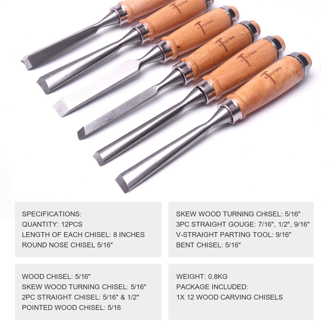 AU Professional 12 Pcs Wood Carving Gauge Chisel Woodworking Hand Tool Set