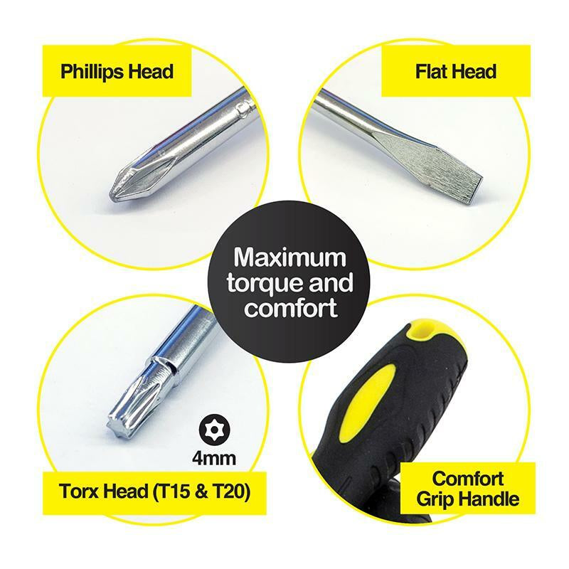 Handy Hardware 4Pc Screwdriver Set Rubber Grip Magnetic Tips DIY Tradies Repairs