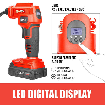 20V Cordless Air Compressor Car Tyre Inflator W/Digital Pressure Gauge LED Light