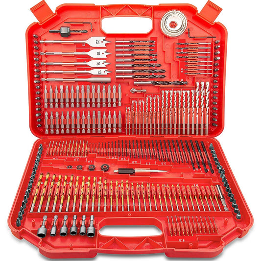 TOPEX 246PC Combination Drill Bit Set Screw Bits Titanium for Metal Wood Masonry