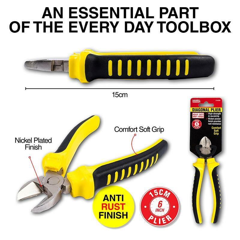 Side Cutter Diagonal Cutting Plier Strong Durable Anti-Rust Soft Grip Tool 15CM