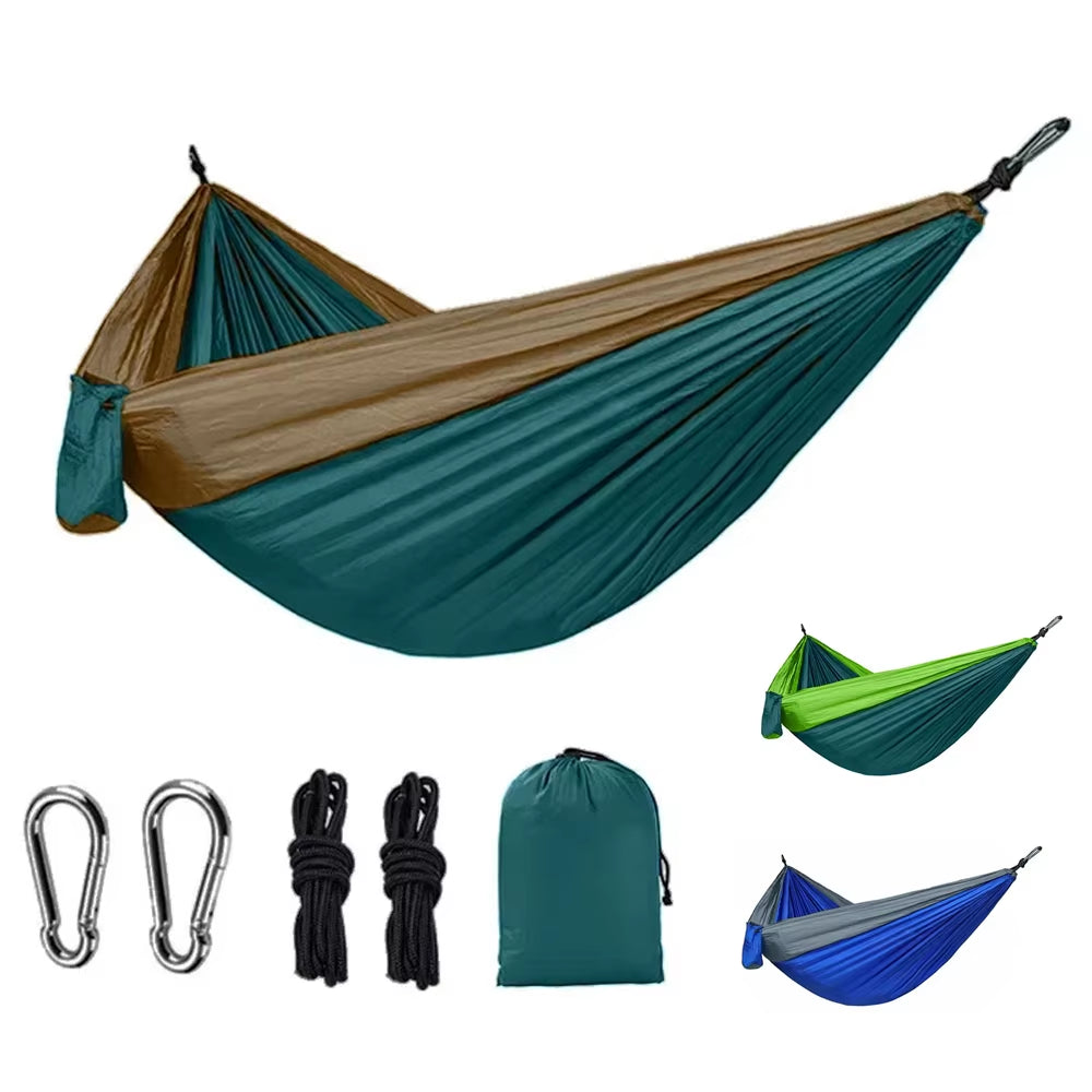 New Camping Hammock Single Person Portable Outdoor with Nylon Color Matching Hammock High Strength Parachute Fabric Hanging Bed